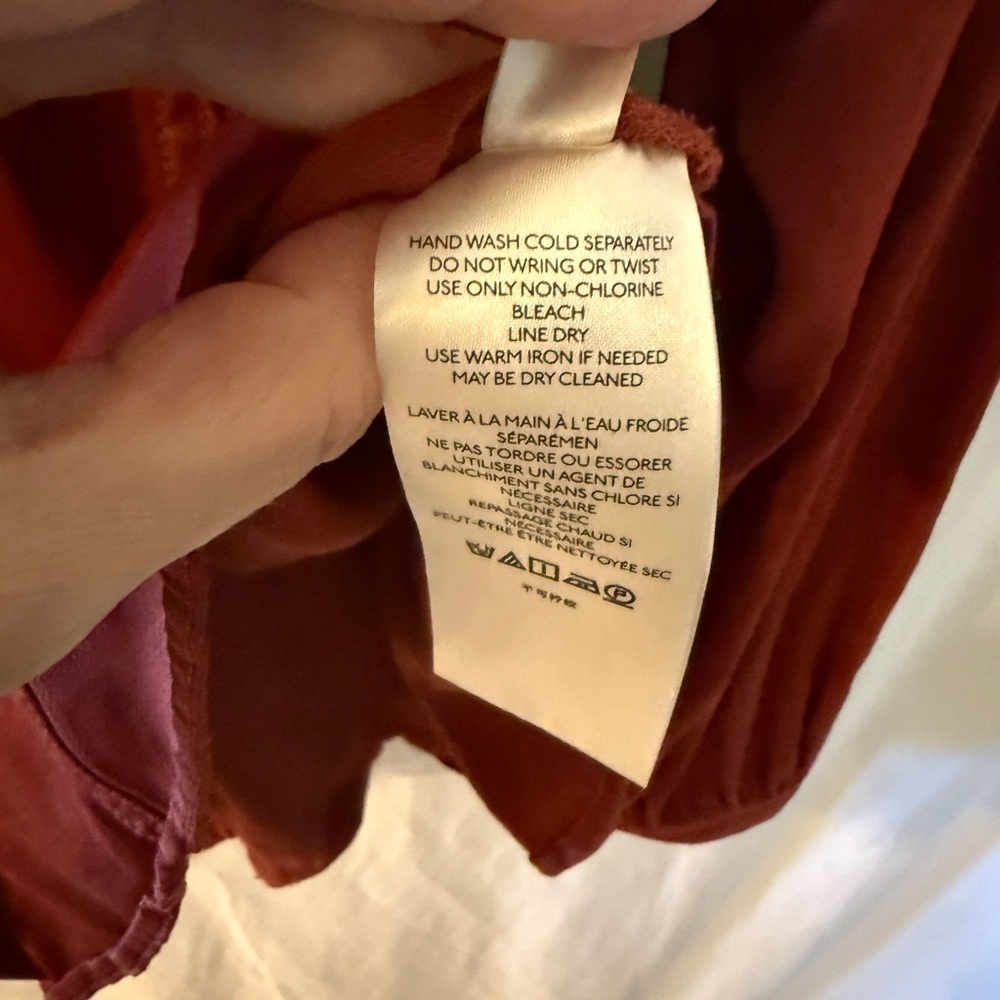Anthropologie Pilcro Deep Red/Rust satin Blouse with Pockets - Picture 6 of 11